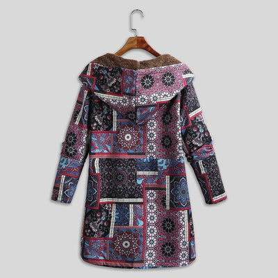 Chaqueta de Algodón Talla Grande con Estampado Floral Étnico Retro - Image 14
