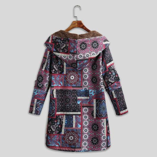 Chaqueta de Algodón Talla Grande con Estampado Floral Étnico Retro - Image 14