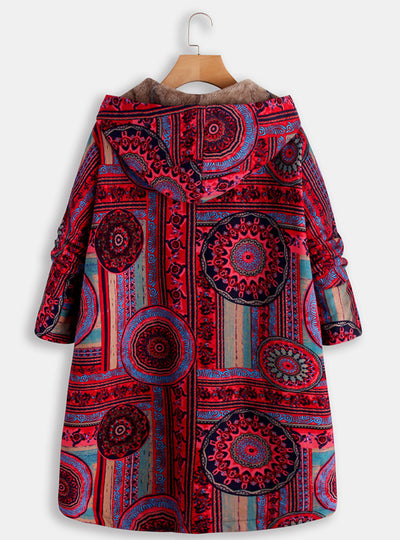 Chaqueta de Algodón Talla Grande con Estampado Floral Étnico Retro - Image 15