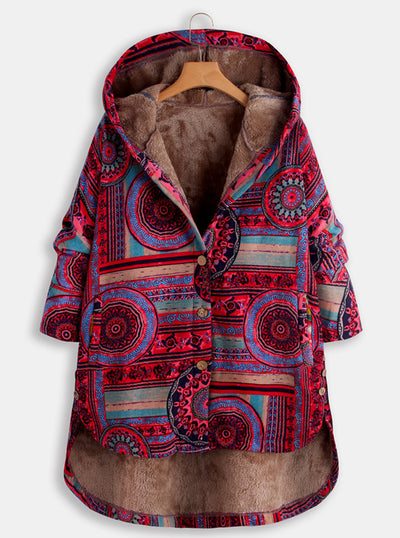 Chaqueta de Algodón Talla Grande con Estampado Floral Étnico Retro - Image 16