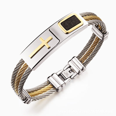 Pulsera Hombre 3 Filas Acero Inoxidable Cadena Cruz Punk Christian - Image 8