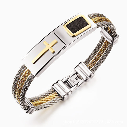 Pulsera Hombre 3 Filas Acero Inoxidable Cadena Cruz Punk Christian - Image 8