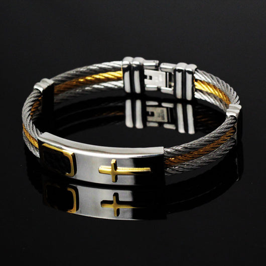 Pulsera Hombre 3 Filas Acero Inoxidable Cadena Cruz Punk Christian - Image 9