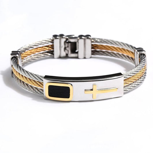 Pulsera Hombre 3 Filas Acero Inoxidable Cadena Cruz Punk Christian - Image 11