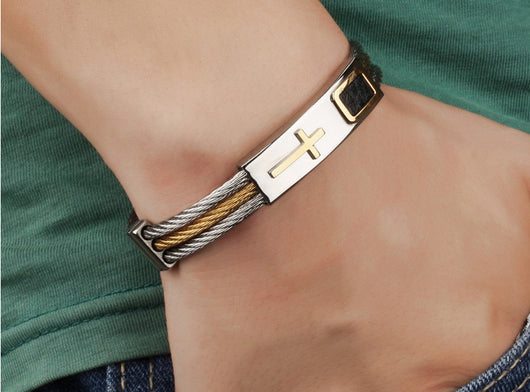 Pulsera Hombre 3 Filas Acero Inoxidable Cadena Cruz Punk Christian - Image 12
