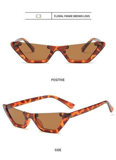 Retro cat-eye sunglasses with a brown leopard print plastic frame and brown lenses, shown on a white background. - Image 16