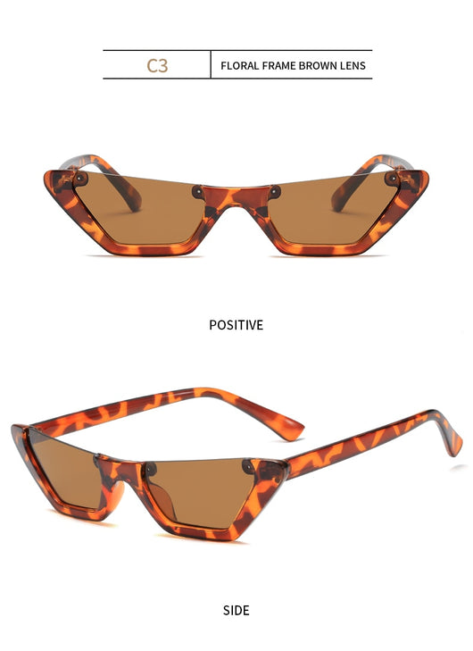 Retro cat-eye sunglasses with a brown leopard print plastic frame and brown lenses, shown on a white background. - Image 16