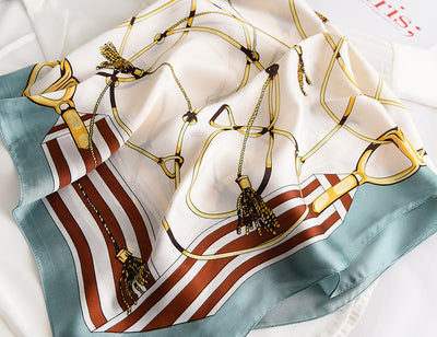 Pañuelo Cuadrado de Seda Sintética con Cadena - Elegancia para Primavera y Otoño - Image 16