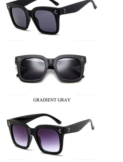 Matte black square-frame sunglasses with dark gray lenses and three white dot accents on each temple. - Image 4