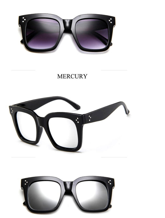Matte black square-frame sunglasses with dark gray lenses and three white dot accents on each temple. - Image 5