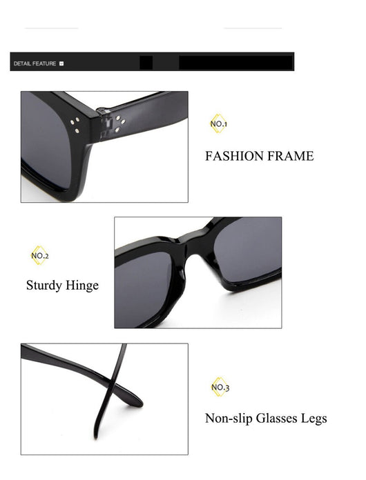 Matte black square-frame sunglasses with dark gray lenses and three white dot accents on each temple. - Image 6