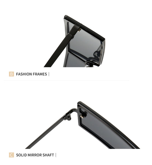 Red rectangular rimless sunglasses with gold-colored metal temples and black ear tips on a white background. - Image 24