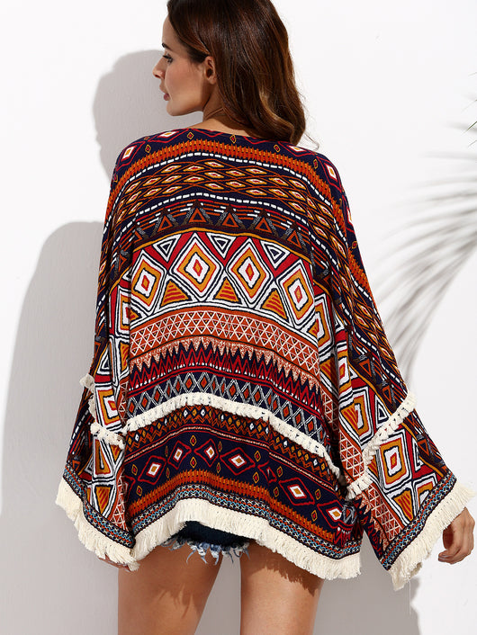 Cardigan Bohemio con Flecos y Estampado Artesanal - Image 10