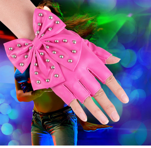 Guantes de Cuero Sintético PU con Moño Remachado - Medio Dedo Fashion - Image 7