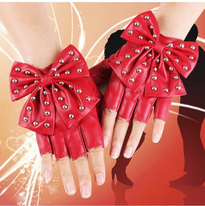 Guantes de Cuero Sintético PU con Moño Remachado - Medio Dedo Fashion - Image 8