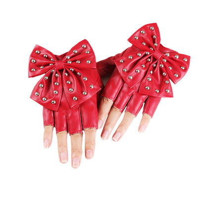 Guantes de Cuero Sintético PU con Moño Remachado - Medio Dedo Fashion - Image 9