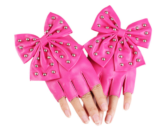 Guantes de Cuero Sintético PU con Moño Remachado - Medio Dedo Fashion - Image 10