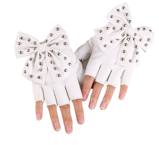 Guantes de Cuero Sintético PU con Moño Remachado - Medio Dedo Fashion - Image 11