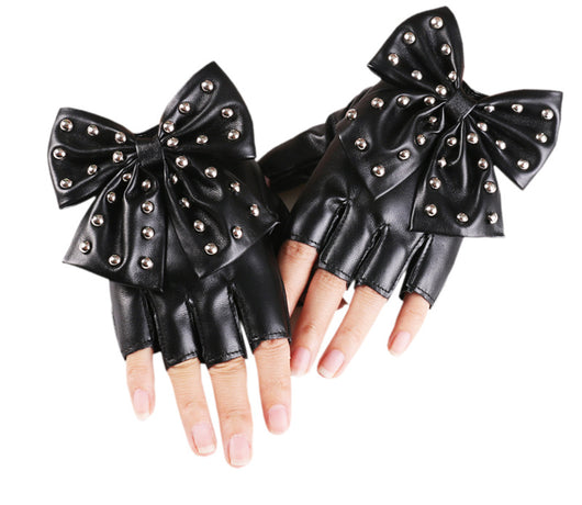 Guantes de Cuero Sintético PU con Moño Remachado - Medio Dedo Fashion - Image 12