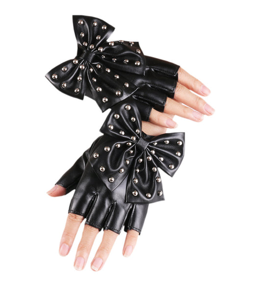 Guantes de Cuero Sintético PU con Moño Remachado - Medio Dedo Fashion - Image 13