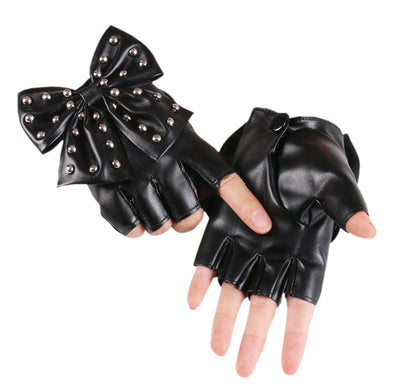 Guantes de Cuero Sintético PU con Moño Remachado - Medio Dedo Fashion - Image 14