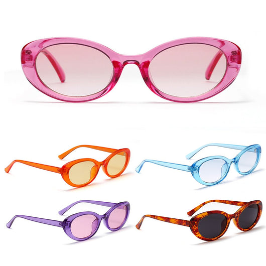 Translucent blue small frame oval sunglasses with light blue lenses on a white background. - Image 13