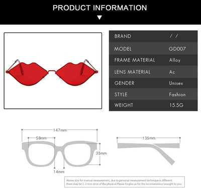 Retro red lips sunglasses with gold metal frames and brown gradient lenses on a white background. - Image 15