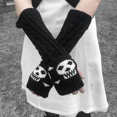 Guantes Tejidos Calavera Mitad de Dedo - Abrigo Medio - Image 9