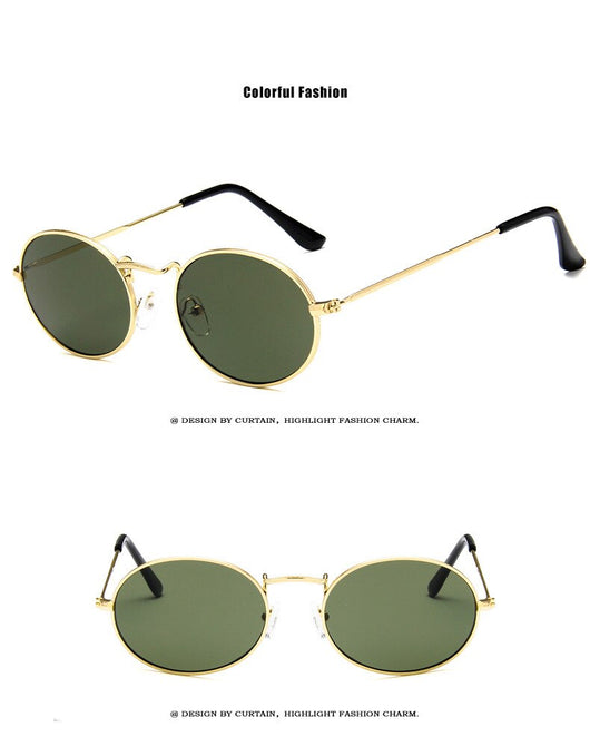 Retro round sunglasses with pink lenses and a gold-colored metal frame, featuring black ear tips. - Image 14