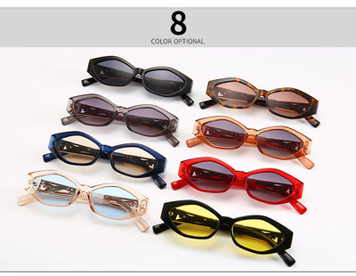 Angular cat-eye sunglasses with a tortoiseshell frame, brown gradient lenses, and gold jumping cheetah temple details. - Image 14