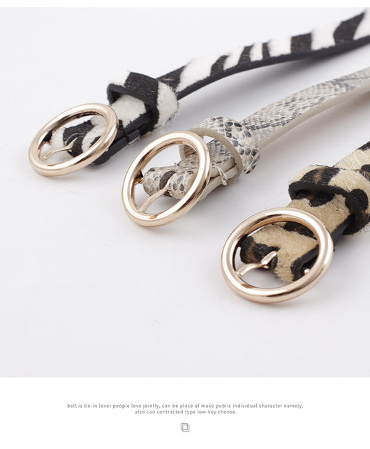 Women's zebra print fashion belt with black and white stripes and a round gold-tone buckle. - Image 13