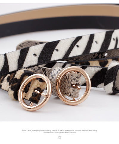 Women's zebra print fashion belt with black and white stripes and a round gold-tone buckle. - Image 15