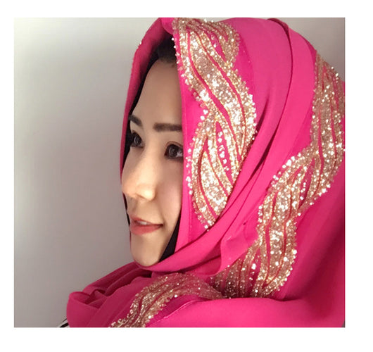 Hijab Chiffon Largo con Detalles Dorados - Image 13