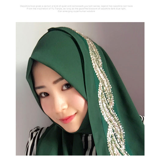 Hijab Chiffon Largo con Detalles Dorados - Image 14