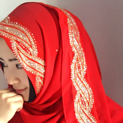 Hijab Chiffon Largo con Detalles Dorados - Image 21