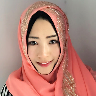 Hijab Chiffon Largo con Detalles Dorados - Image 23