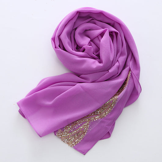 Hijab Chiffon Largo con Detalles Dorados - Image 30