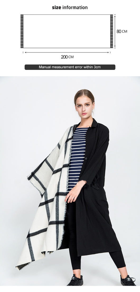 Bufanda Reversible Doble Cara en Falso Cashmere Blanco y Negro - Image 6