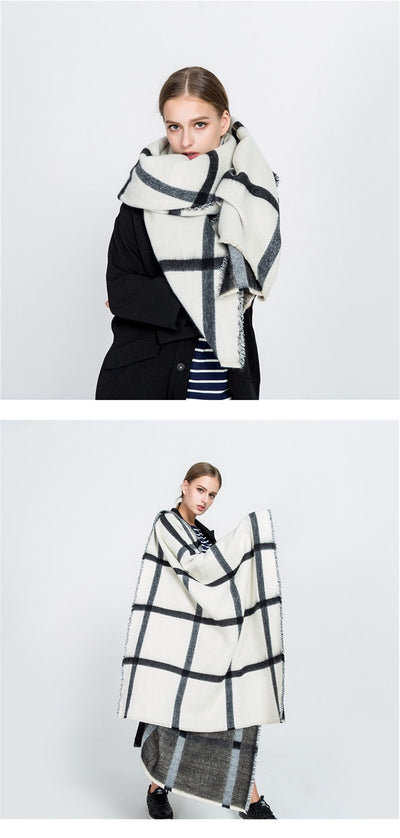 Bufanda Reversible Doble Cara en Falso Cashmere Blanco y Negro - Image 7