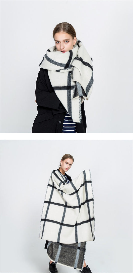 Bufanda Reversible Doble Cara en Falso Cashmere Blanco y Negro - Image 7