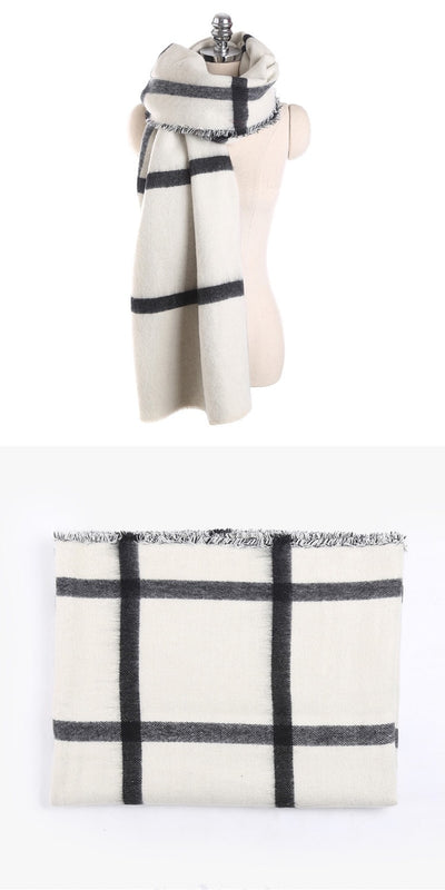 Bufanda Reversible Doble Cara en Falso Cashmere Blanco y Negro - Image 10