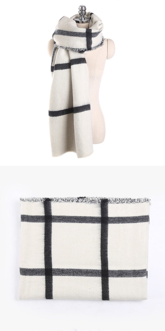 Bufanda Reversible Doble Cara en Falso Cashmere Blanco y Negro - Image 10