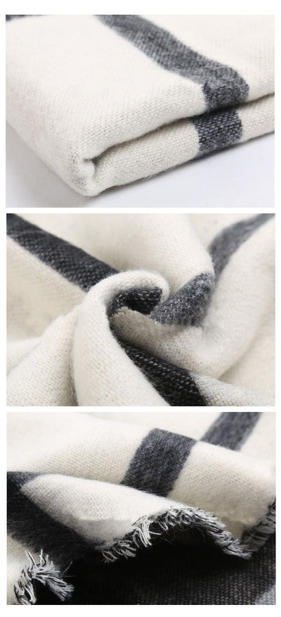 Bufanda Reversible Doble Cara en Falso Cashmere Blanco y Negro - Image 11