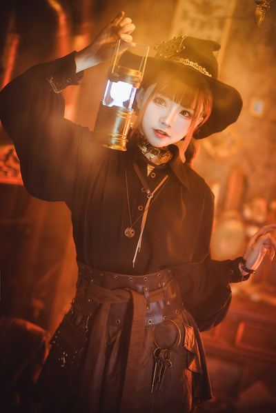 Sombrero Bruja Steampunk Negro Tejido en Lana para Halloween, Mascarada y Cosplay - Image 12