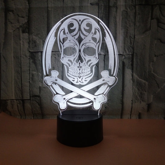 Lámpara 3D LED Calavera Halloween con Ilusión Holográfica - Luz Nocturna Multicolor - Image 23