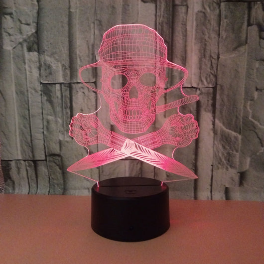 Lámpara 3D LED Calavera Halloween con Ilusión Holográfica - Luz Nocturna Multicolor - Image 24