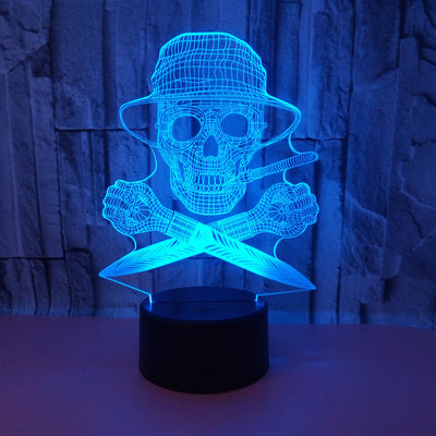 Lámpara 3D LED Calavera Halloween con Ilusión Holográfica - Luz Nocturna Multicolor - Image 26