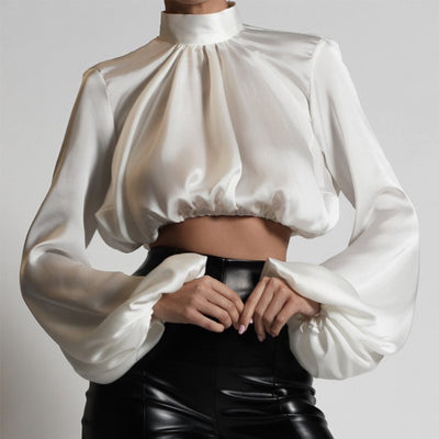 Blusa Cuello Alto con Mangas Abullonadas y Acabado Satinado - Image 15