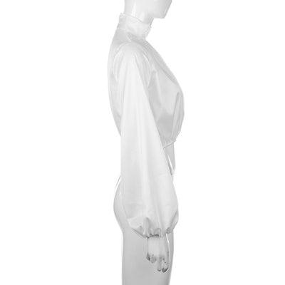 Blusa Cuello Alto con Mangas Abullonadas y Acabado Satinado - Image 21
