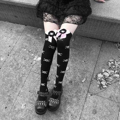 Calcetines Lolita Infantiles con Moño Harajuku Negro y Rosa Estilo Punk JK - Image 6
